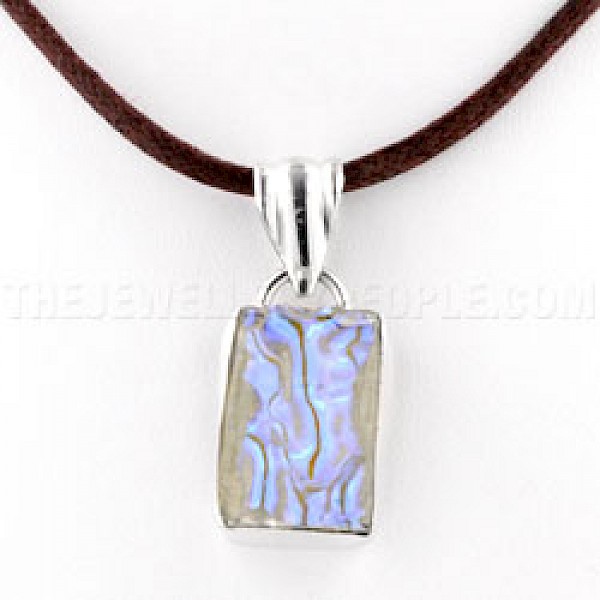 Violet Glow Dichroic Glass & Silver Rectangle Pendant - 34mm - GG006