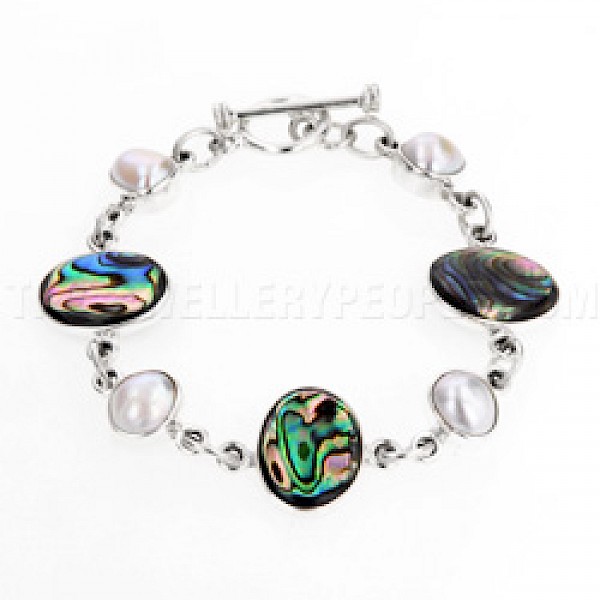 Abalone Shell & Pearl Silver Bracelet - SL047