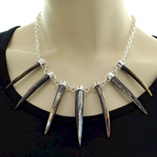 Abalone Tusk Silver T-Bar Necklace - SL167