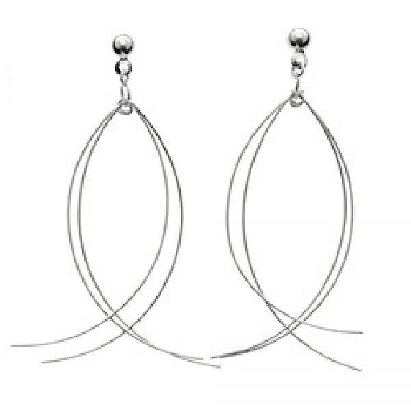 Almond Fan Silver Earrings - 70mm Long