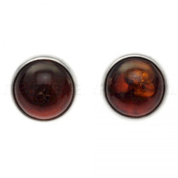 Amber & Silver Stud Earrings - 9mm