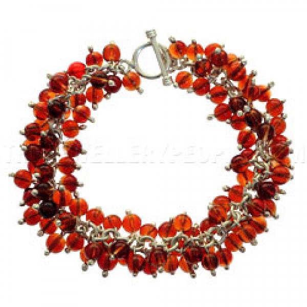 Red Glass Bead & Silver Bracelet