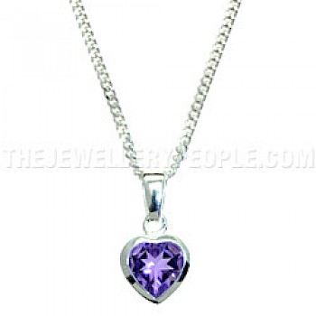 Amethyst & Silver Heart Pendant - L7828/A