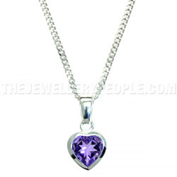 Amethyst & Silver Heart Pendant - L7828/A