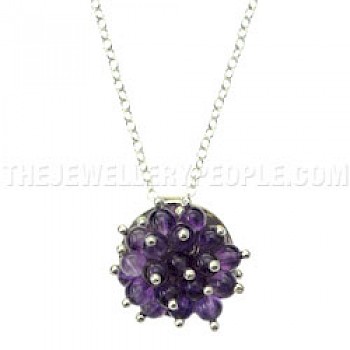 Amethyst Beaded Silver Pendant - PT625