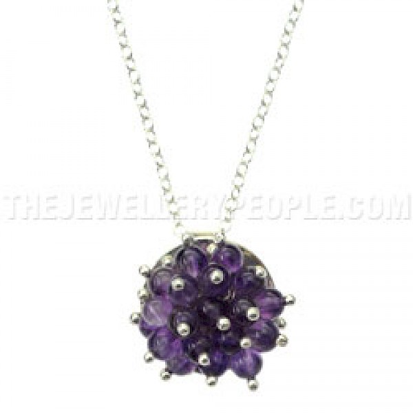 Amethyst Beaded Silver Pendant - PT625
