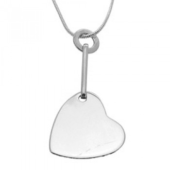 Angled Flat Silver Heart Pendant - PT582