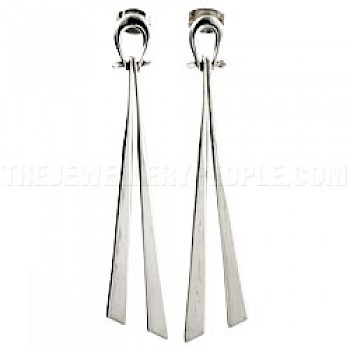 Arch Top Double Drop Silver Earrings - 75mm Long