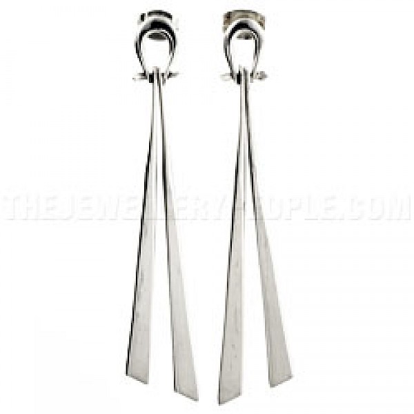 Arch Top Double Drop Silver Earrings - 75mm Long