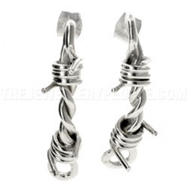 Barbed Wire Silver Earrings - 37mm Long