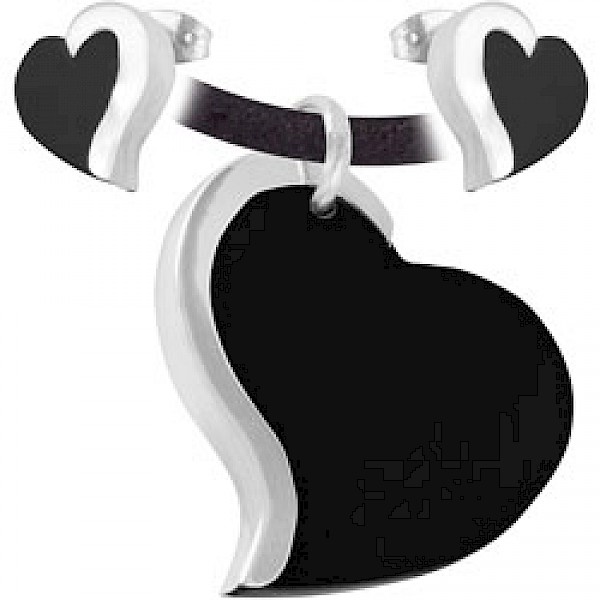 Black Heart Earrings & Suede Necklace Set