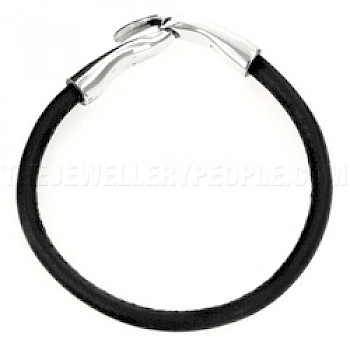 Black Leather & Silver Hook Bracelet