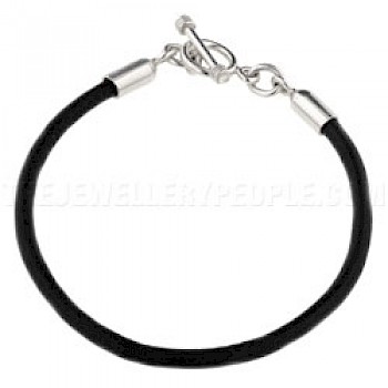 Black Leather Bracelet - 4mm - UNE103