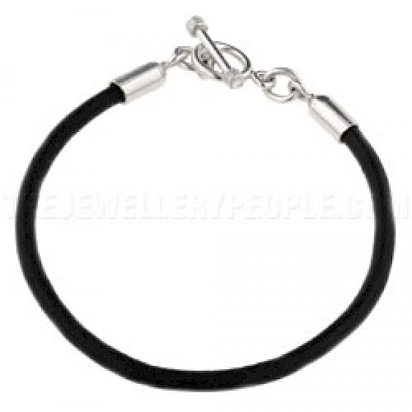 Black Leather Bracelet - 4mm