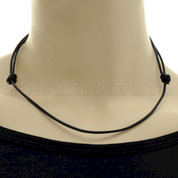 Black Leather Thong Necklace - Adjustable