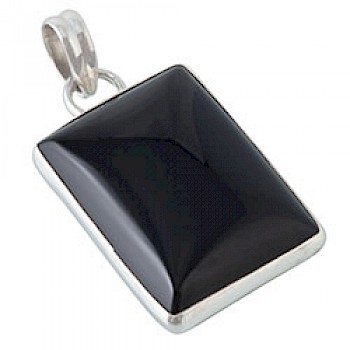 Black Onyx Rectangle Silver Pendant - CD139