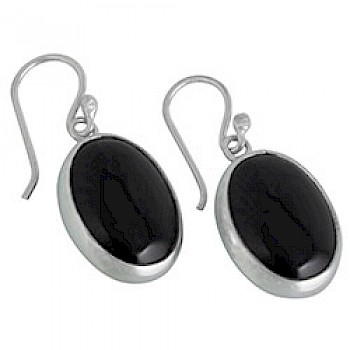 Black Onyx Silver Earrings - 14mm wide