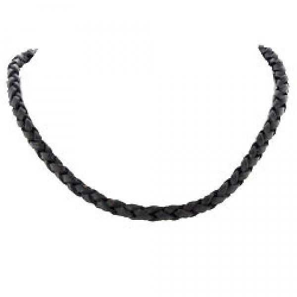 Black Plaited Leather Necklace - 6mm Wide