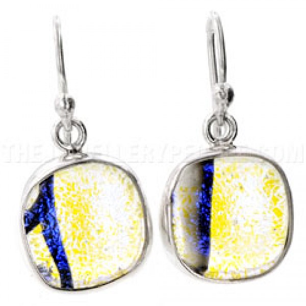 Black Striped Lilac Dichroic Glass & Silver Round Earrings