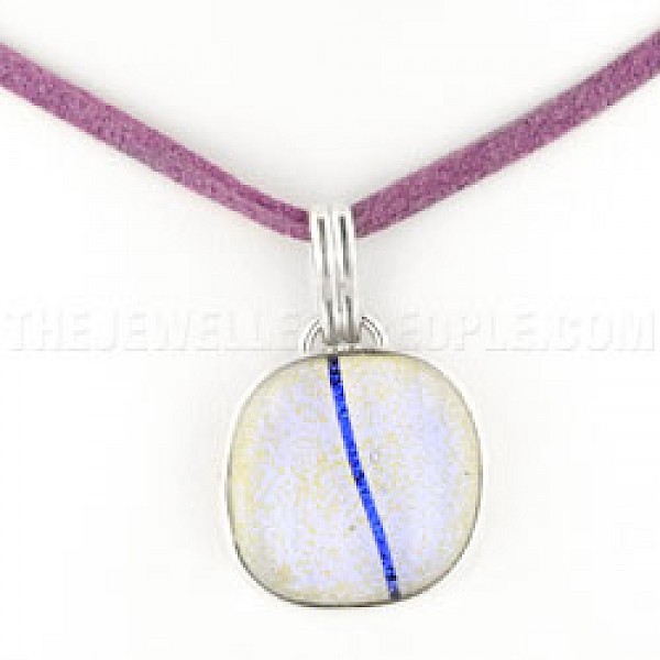 Black Striped Lilac Dichroic Glass & Silver Round Pendant - DC134