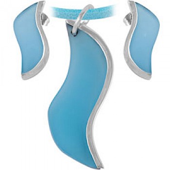 Blue Wave Earrings & Suede Necklace Set