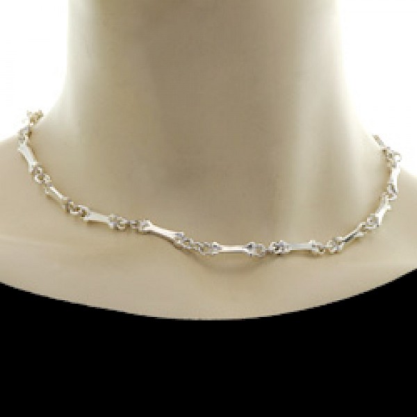 Bones Silver Necklace - Short Bones - 17" Long