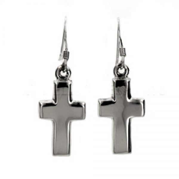 Boxed Cross Silver Earrings