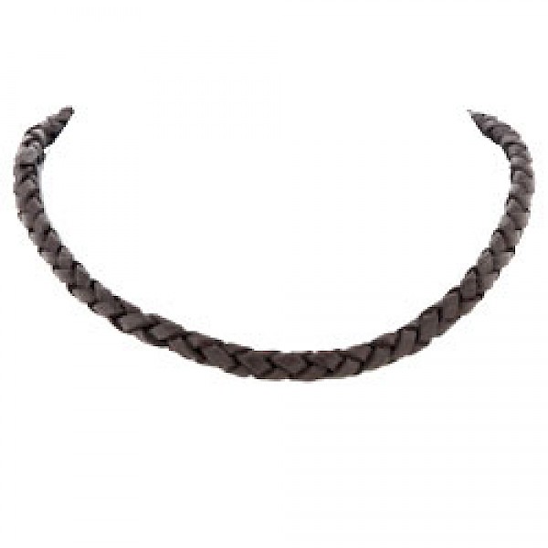 Brown Plaited Leather Necklace - 6mm