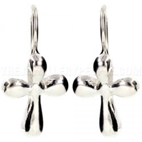 Bubble Cross Silver Drop Earrings - 23mm Long