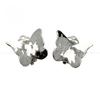 Butterfly Hammered Silver Clip-On Earrings - 20mm