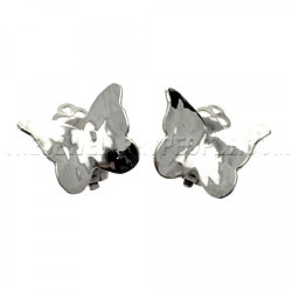 Butterfly Hammered Silver Clip-On Earrings - 20mm - CLP074