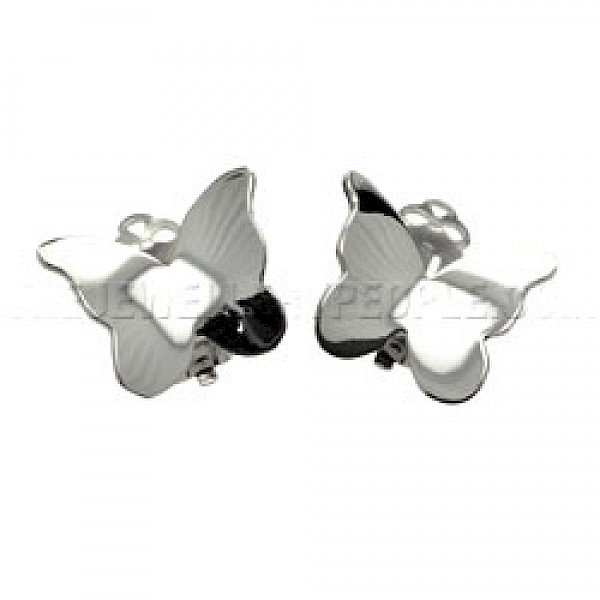 Butterfly Polished Silver Clip-On Earrings - 20mm - CLP075