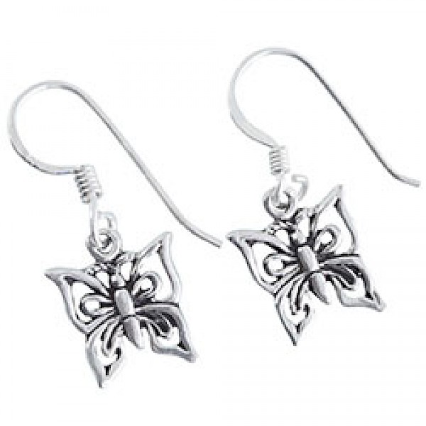 Butterfly Silver Drop Earrings - 20mm Long - ES821