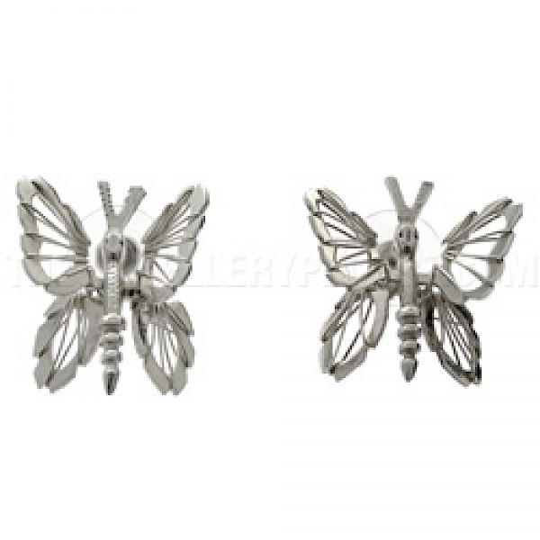 Butterfly Wire Detail Silver Earrings - 25mm Long