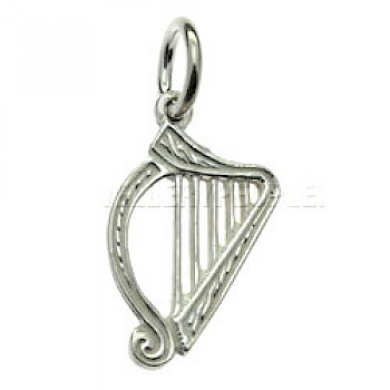 Carved Harp Silver Charm - R4030
