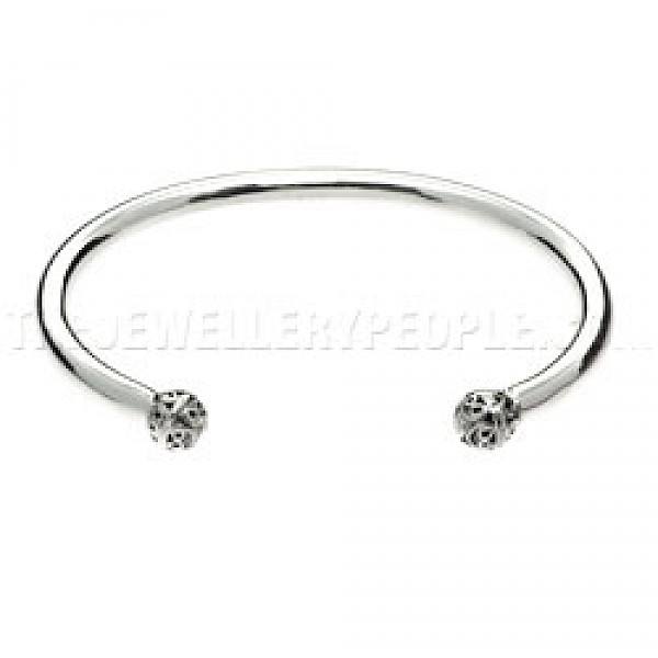 Carved Spheres Open Silver Bangle - 5mm Wide
