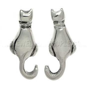 Cat Silver Stud Earrings - 25mm Long