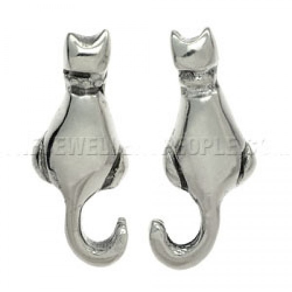 Cat Silver Stud Earrings - 25mm Long - AL079