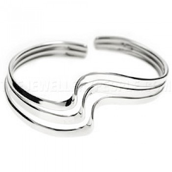 Central Wave Silver Bangle - 3 Piece - 24mm Wide