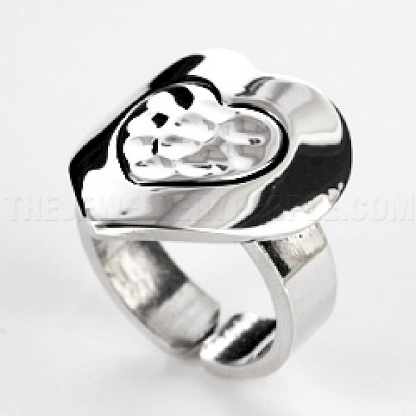 Centred Hammered Heart Silver Ring - RG091