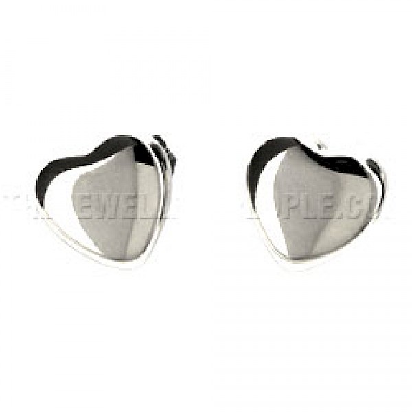 Chunky Heart Silver Stud Earrings - 7mm Wide