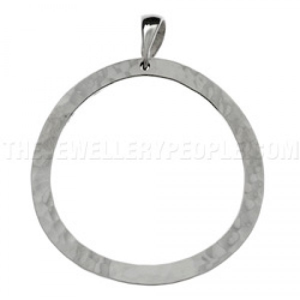 Circle Hammered Silver Pendant - Convex - PT488