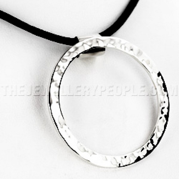 Circle Hammered Silver Pendant - Small