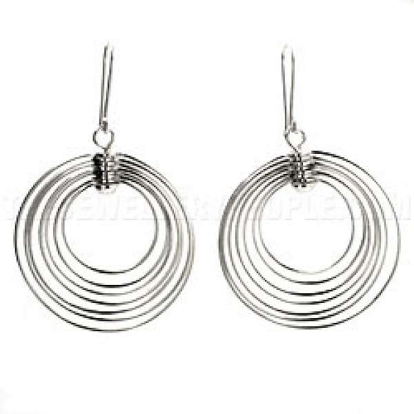 Circle Multi Wire Silver Earrings - 60mm Long