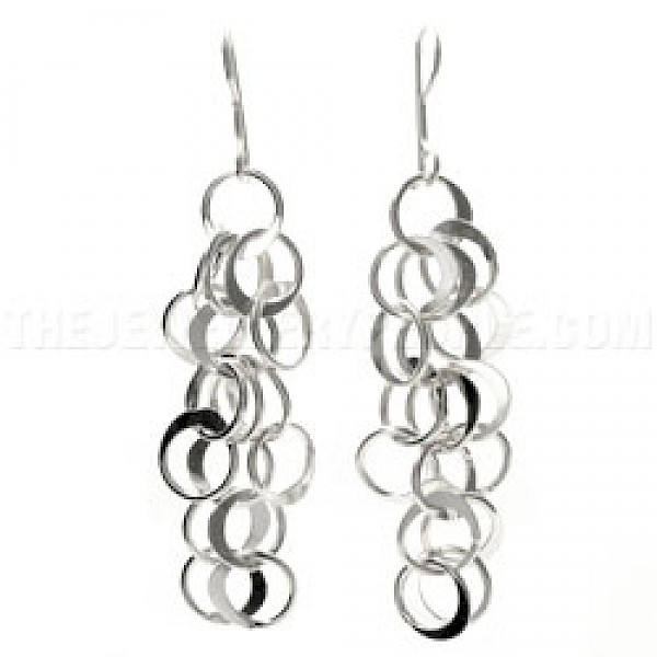 Circle Waterfall Silver Earrings - 65mm long