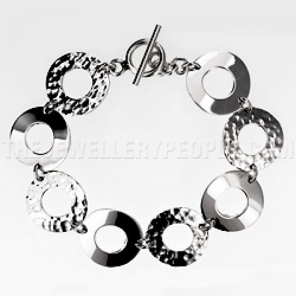 Circles Hammered Polished Silver Bracelet
