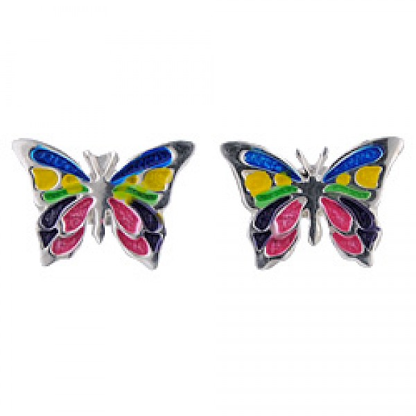 Coloured Butterfly Silver Stud Earrings - 16mm