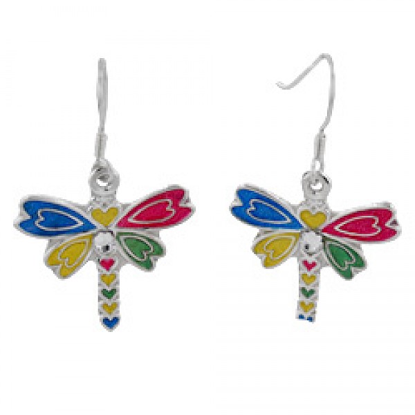 Coloured Dragonfly Silver Stud Earrings - 30mm