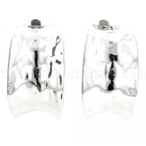 Concave Hammered Silver Clip-On Hoop Earrings - 24mm - CLP002