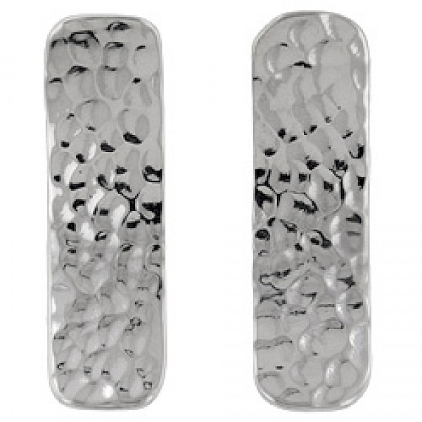 Concave Hammered Silver Strip Earrings - 33mm Long